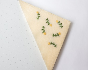 Hand Embroidered Corner Bookmark with Cute Yellow Flower Design