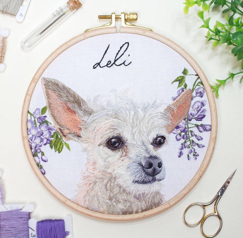 Embroidery Pet Portrait from Photo Personalized Cat or Dog Portrait Portrait Gift Hand Embroider Pet Gift image 6