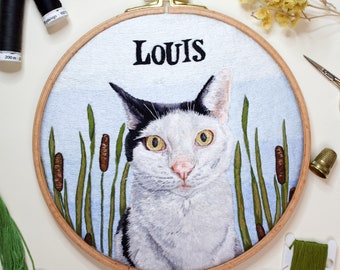 Custom Embroidery Pet Portrait | Personalized Pet Gift With Full Background