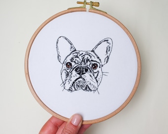 France Bulldog Hand Embroidery - 6 Inch Finished Hoop - Perfect Gift for Dog Lovers