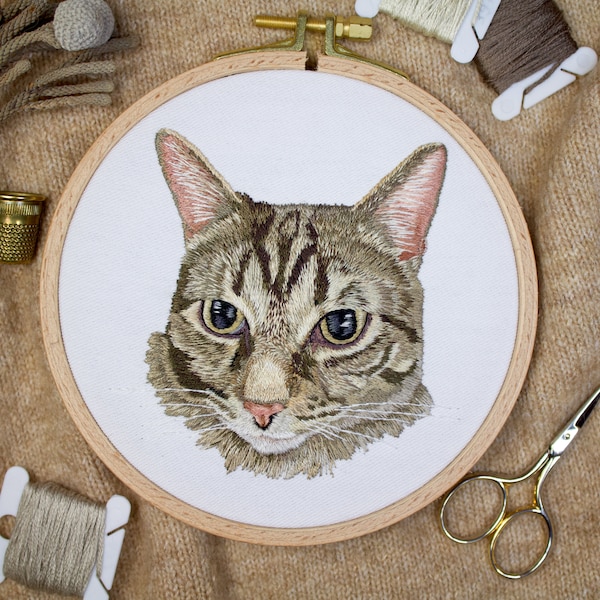 Custom Pet Portrait Embroidery Hoop Art, Cat or Dog Portrait, Personalized Pet Gift