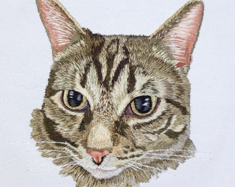 Custom Portrait Cat Memorial Gift: Cat Portrait Embroidery | Personalized Pet Thread Painting | Cat Lover Gift