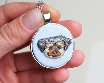 Custom Dog Portrait Necklace | Hand Embroidered Pet Keepsake | Gift for Dog Lovers or Memorial