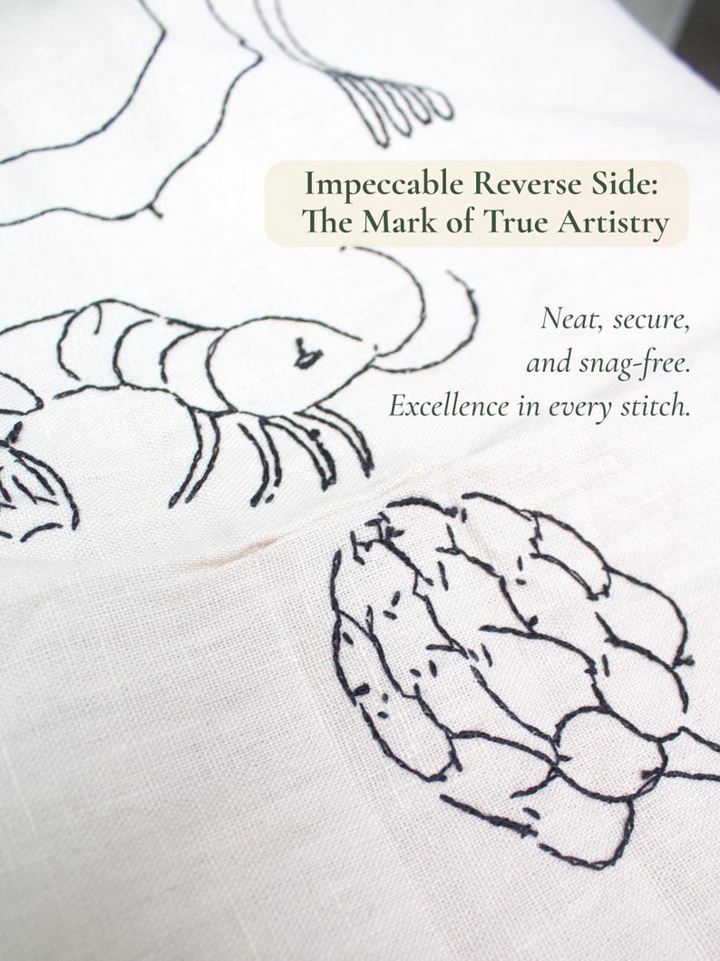 Reverse side of the embroidery showing impeccable, neat stitching without knots, highlighting the professional craftsmanship.