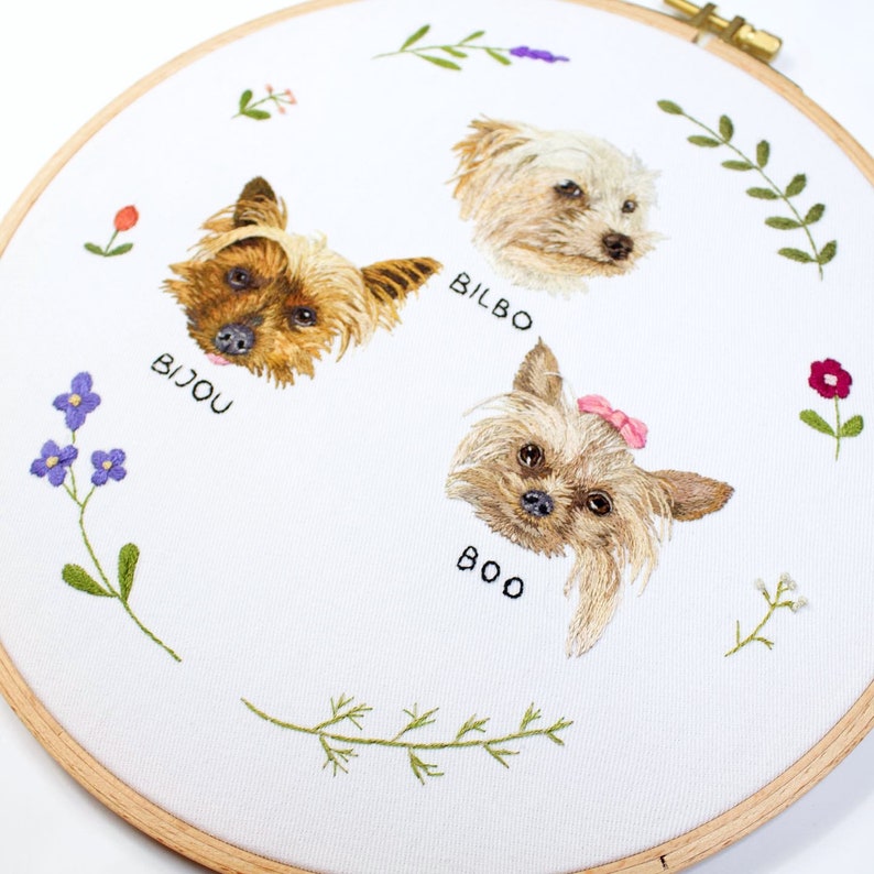 Custom Embroider Multiple Pet Portrait Personalized Gift for Her Commission Pet Portrait Gifts for Best Friend image 3