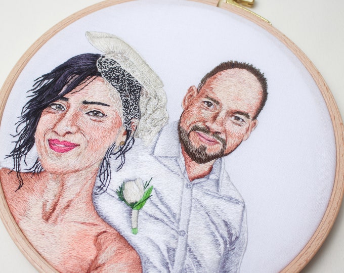 Custom Embroidered Wedding Portrait, Personalized Anniversary Keepsake Gift