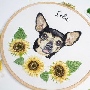 Embroidery Pet Portrait from Photo Personalized Cat or Dog Portrait Portrait Gift Hand Embroider Pet Gift image 2