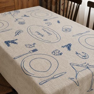 Custom Embroidered Tablecloth – Personalized with Name & Illustrated Symbols