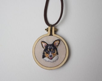 Custom Pet Portrait Necklace - Hand Embroidered Dog or Cat - The Perfect Gift for Her on Birthdays, Anniversaries & Mother's Day