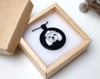 Custom Pet Portrait Embroidery Pet Portrait Jewelry Personalised Gift, Christmas Gift, Embroidered Pendant, Mini Cat Dog