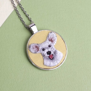 Hand Embroidered Pet Necklace | Custom Portrait Jewelry | Unique Keepsake for Dog or Cat Lovers
