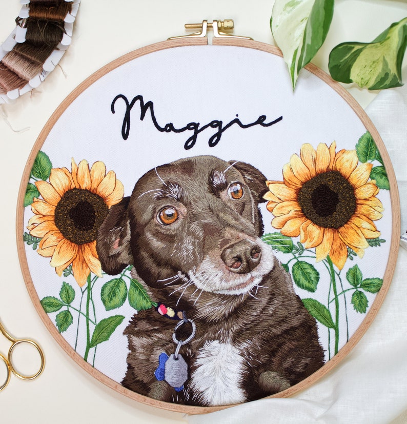 Embroidery Pet Portrait from Photo Personalized Cat or Dog Portrait Portrait Gift Hand Embroider Pet Gift image 4