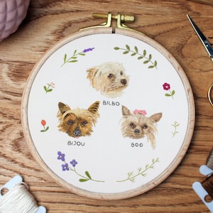 Custom Embroider Multiple Pet Portrait Personalized Gift for Her Commission Pet Portrait Gifts for Best Friend image 1
