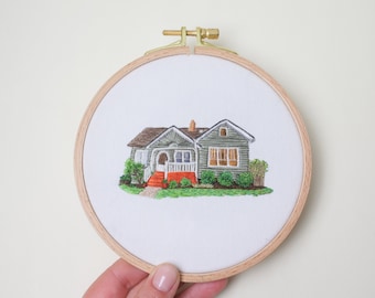 Custom House Embroidered Portrait, Custom Embroidered Hoop Art, Housewarming Gift