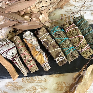 Smudge Stick Bundles - Smoke Cleansing - Sage - Palo Santo - Cedar - Rosemary - Juniper - Yerba Santa - Mugwort - Sweetgrass