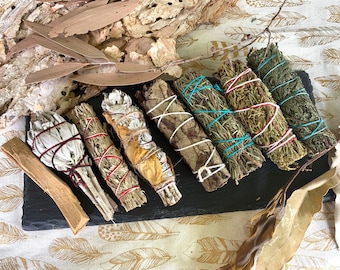 Smudge Stick Bundles - Smoke Cleansing - Sage - Palo Santo - Cedar - Rosemary - Juniper - Yerba Santa - Mugwort - Sweetgrass