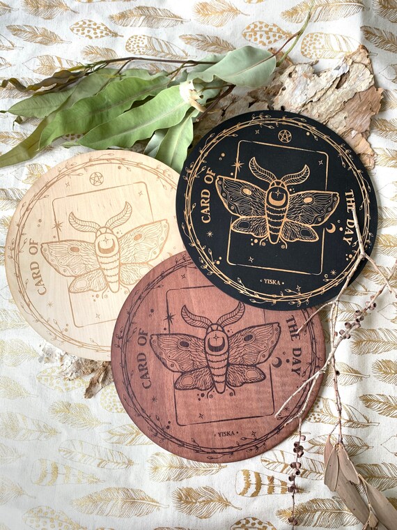 Moth Altar Tile: Laser Engraved Plywood Card of the Day Decor