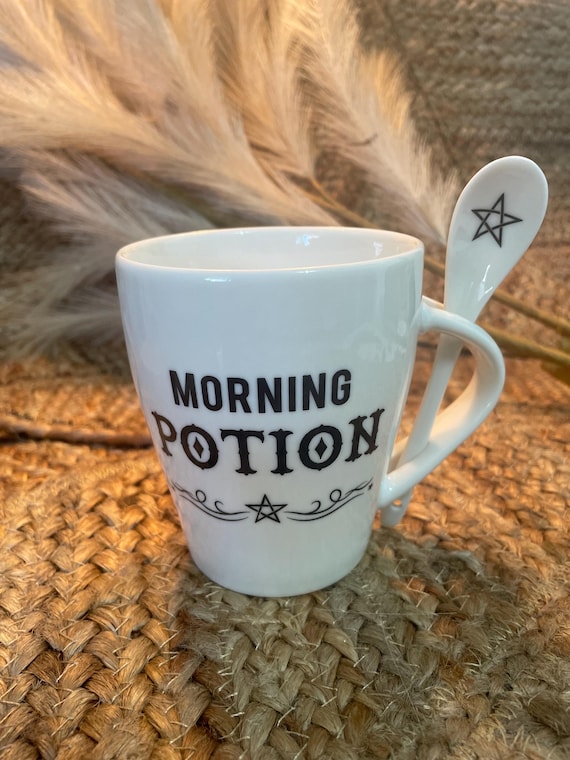 Witchy Coffee Mug: Morning Potion, Triple Moon, Green Witch