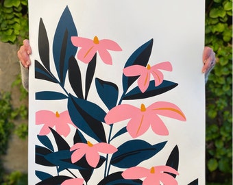 A1 Kyoto Screenprint - Large Floral Artwork