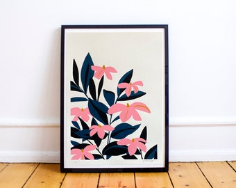 A3 Kyoto Floral Screenprint Artwork - Pink