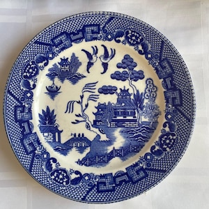 Vintage Blue Willow Plate 19 cm, Japan Export, Blue and White Decorative Dish
