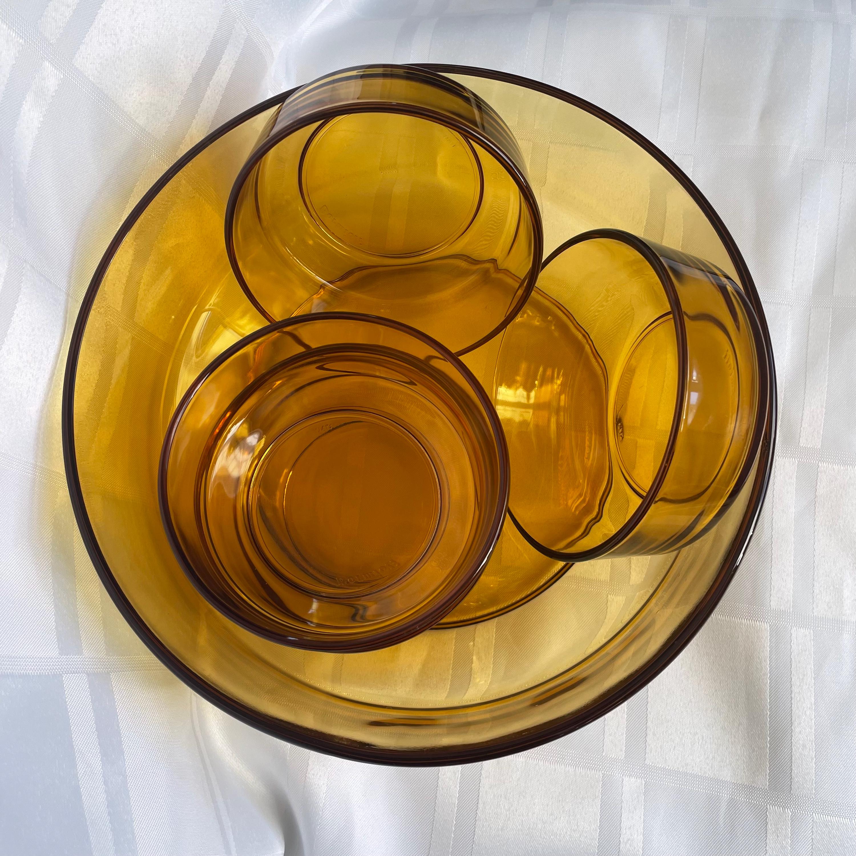 ヴィンテージアンバーガラスボウルセット：ボルミオリ・ロッコ ヴィ