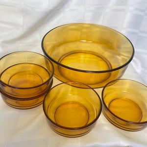 Juego de cuencos vintage de vidrio ámbar: Bormioli Rocco Vitrosax, estilo italiano de mediados de siglo