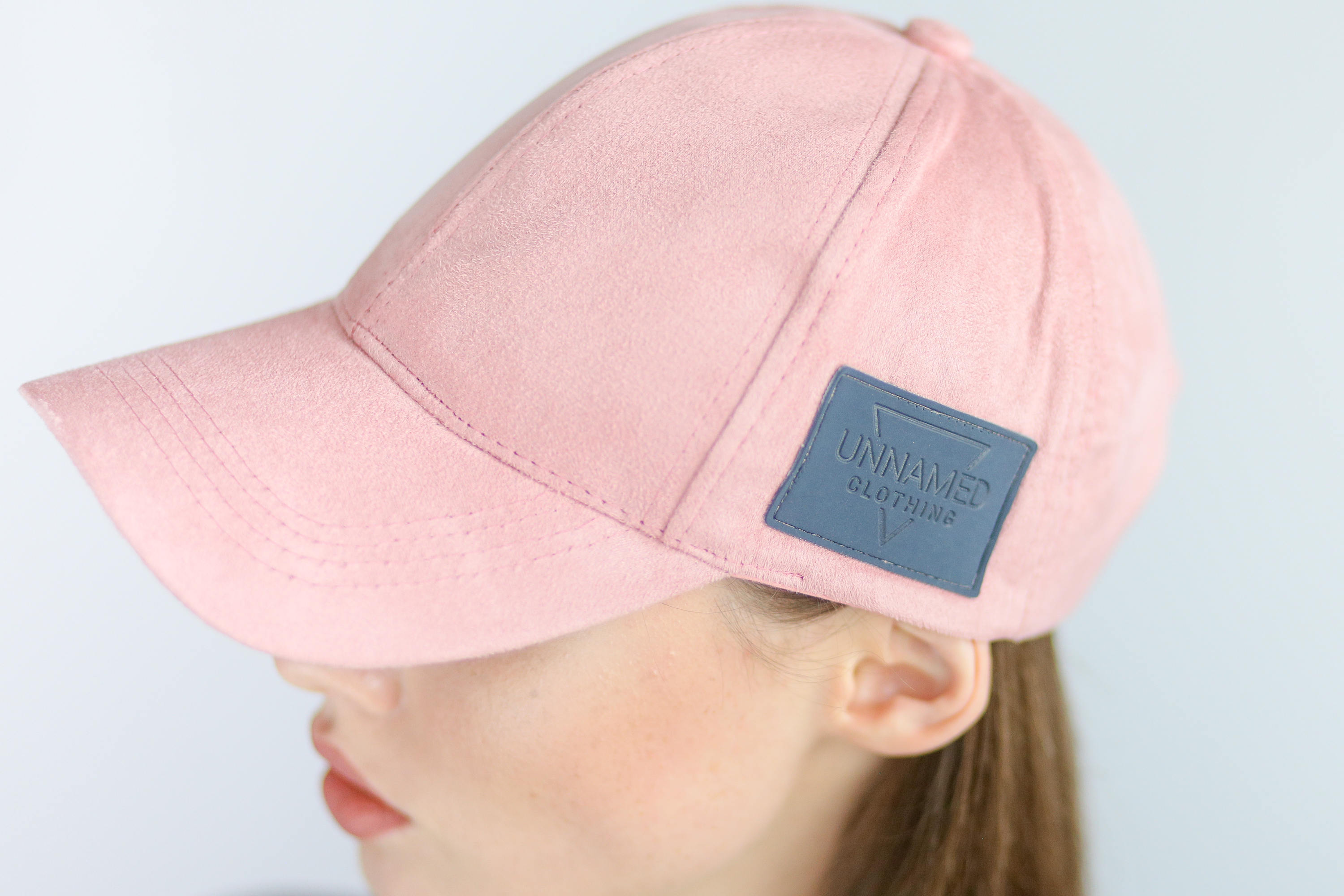 pink suede baseball cap