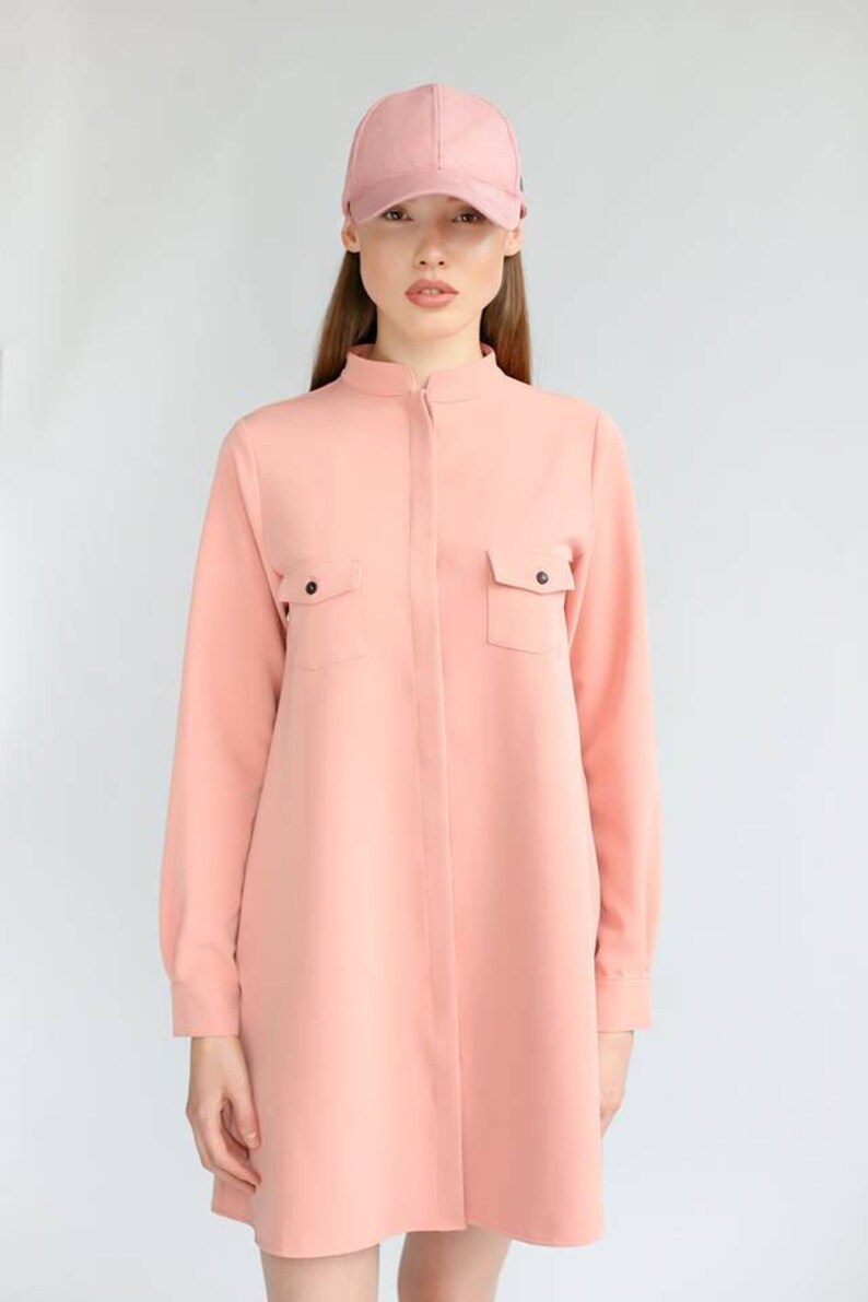 Long Button Down Shirt Dress Midi Tunic Dress