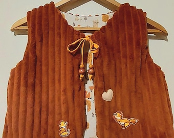 Gilet de berger bébé velours doudou, veste sans manches réversible enfant, cadeau de naissance fait main, gilet chaud style bohème