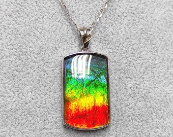 Dog Tag ammolite triplet sterling silver pendant 25x15mm