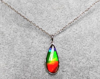 Pear ammolite triplet sterling silver pendant 20x9mm