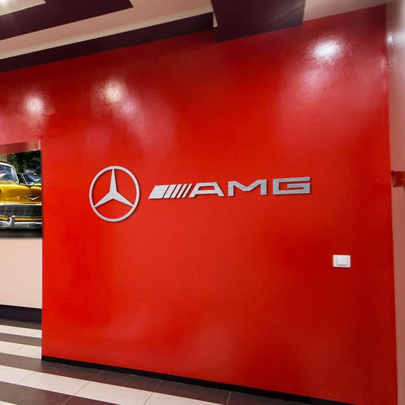 Mercedes Amg And Star Logo Letters Sign Garage Brushed Silver Etsy