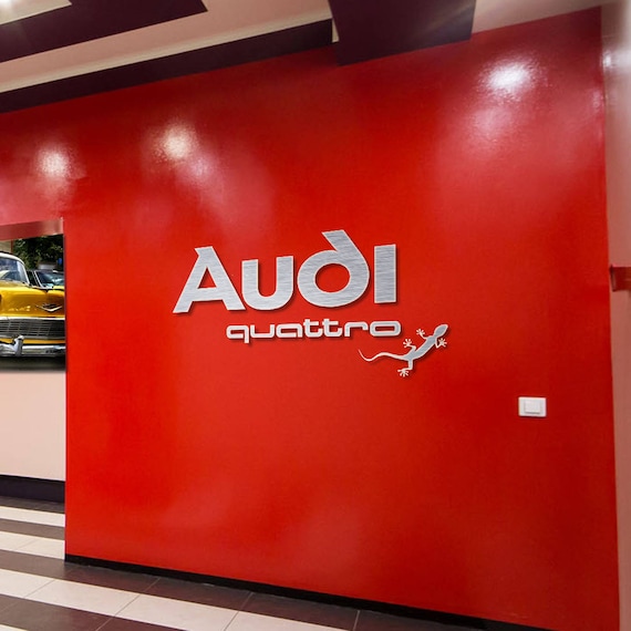 Audi quattro Sign Garage logo Brushed Silver Aluminum Gift Logo 5 feet wide