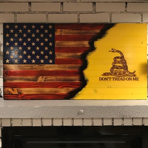 Wooden Gadsden Flag, Wooden Don&#39;t Tread on Me/USA flag, Distressed Wooden Flag, Rustic American Flag, Subdued Gadsden Flag, Handcrafted