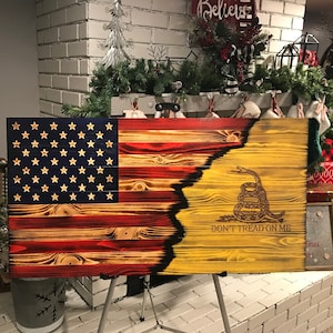The Rustic Gadsden Charred Yellow,  Wooden Gadsden Flag, Subdued Wooden Don&#39;t Tread on Me flag, Veteran Crafted, Subdued American Flag