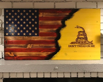 Wooden Gadsden Flag, Wooden Don't Tread on Me/USA flag, Distressed Wooden Flag, Rustic American Flag, Subdued Gadsden Flag, Handcrafted