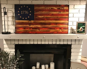 The Betsy Ross 1776 Natural American Wooden Charred Flag, Veteran crafted, Handcrafted, American Flag Wall Art, Subdued Betsy Ross