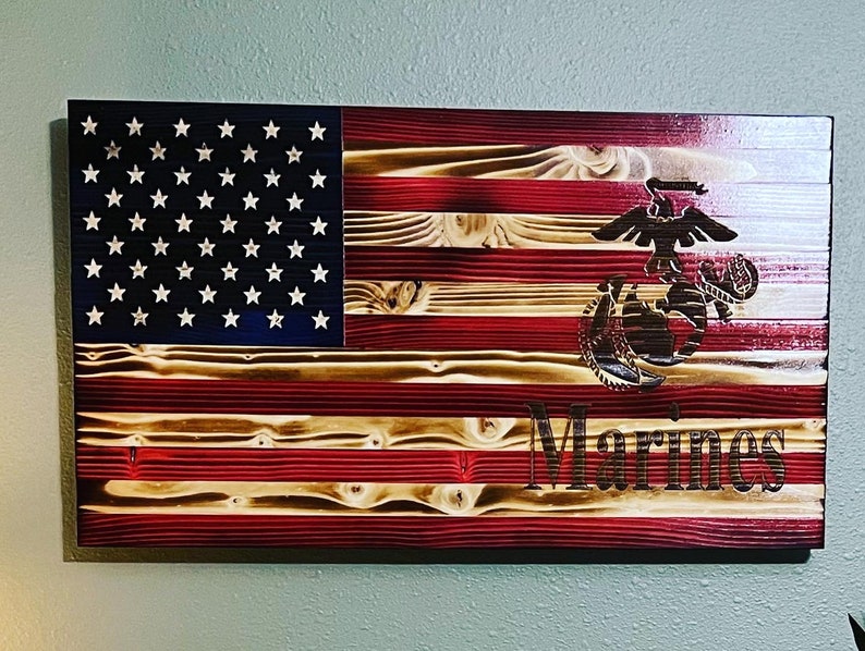 American Wooden Flag MARINE CORPS EMBLEM Etsy