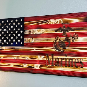 American Wooden Flag MARINE CORPS EMBLEM