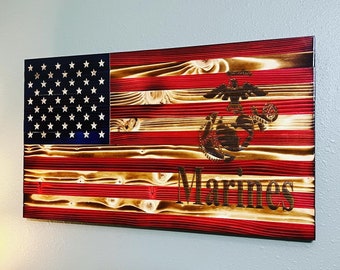 American Wooden Flag MARINE CORPS EMBLEM