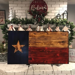 Texas Flag Natural Pine Rustic Charred, Subdued Wooden Flag, Veteran Made, Handcrafted