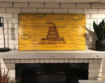 Gadsden Charred Rustic Flag Don't Tread on Me, Veteran Crafted, Subdued Flag, Wooden Gadsden Flag, Don't Tread on Me Wooden Flag