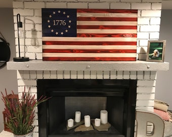 The Betsy Ross 1776 Original, Traditional Red, White and Blue American Wooden Charred Flag, Veteran Made, Handcrafted, USA wall art