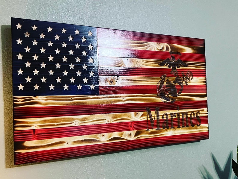 American Wooden Flag MARINE CORPS EMBLEM Etsy
