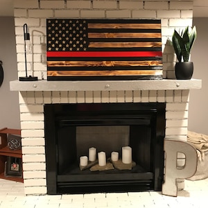 Thin Red Line American Rustic Flag, Thin Red Line Wooden Flag, Subdued Thin Red Line Flag, Veteran Crafted, American Flag Wall Art