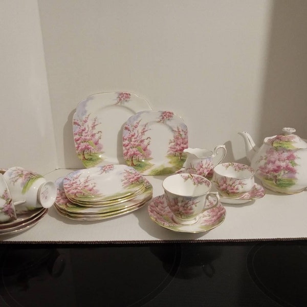 Royal Albert, Blossom Time, Made in England - Tea Set from the 1970's, 21 pieces - Please See Description for Details