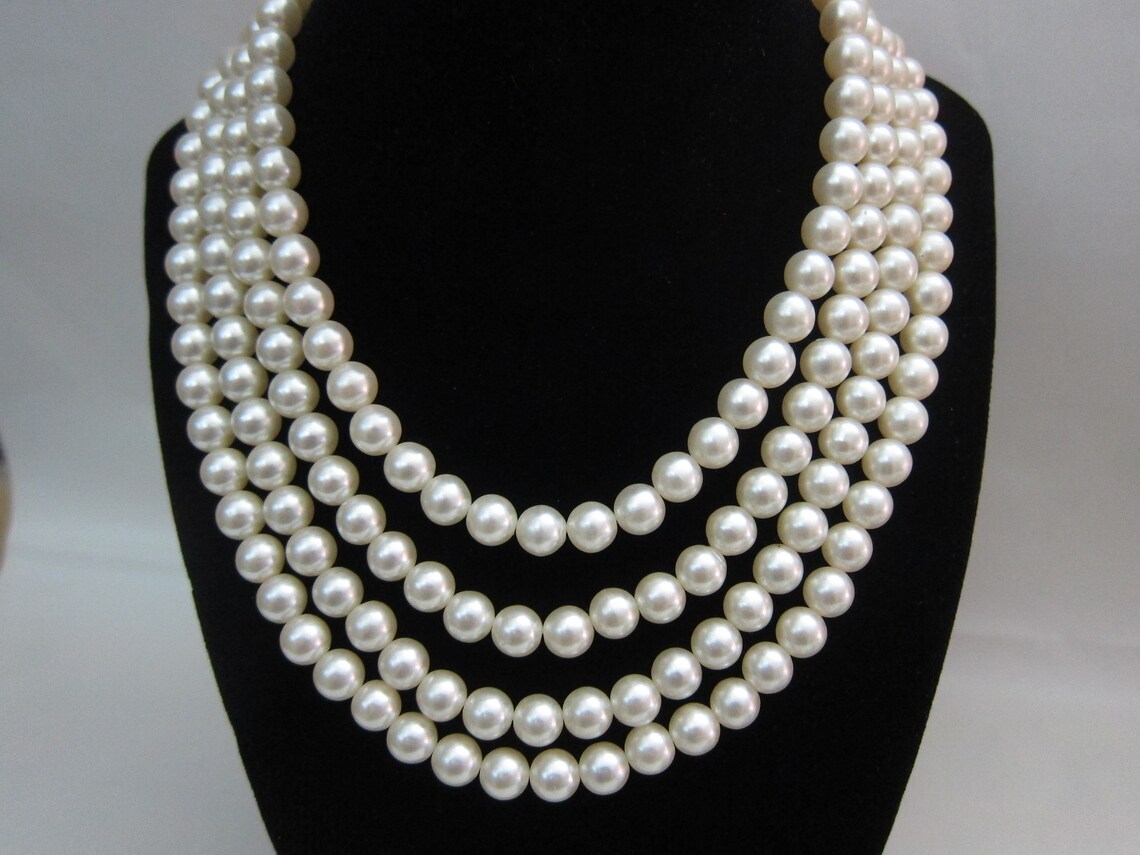 Vintage Faux Pearl Necklace 4 Strands of 8mm Faux Acrylic or Etsy