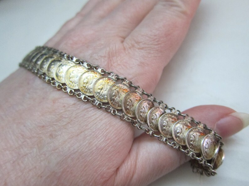 the coins are dated 1988 please see description Coin Bracelet Vintage Silver