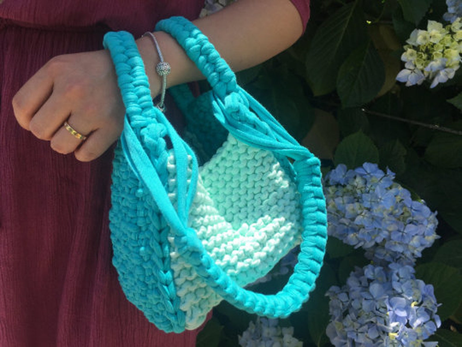 Knit Bag Pattern, Handmade, Craft Bag, Christmas Gift, Knitted Bag, T Shirt Yarn Bag, Handbag